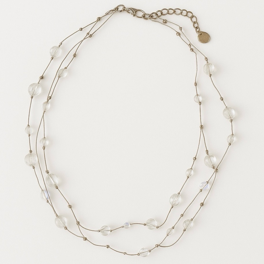 Three Strand Clear Beaded Necklace